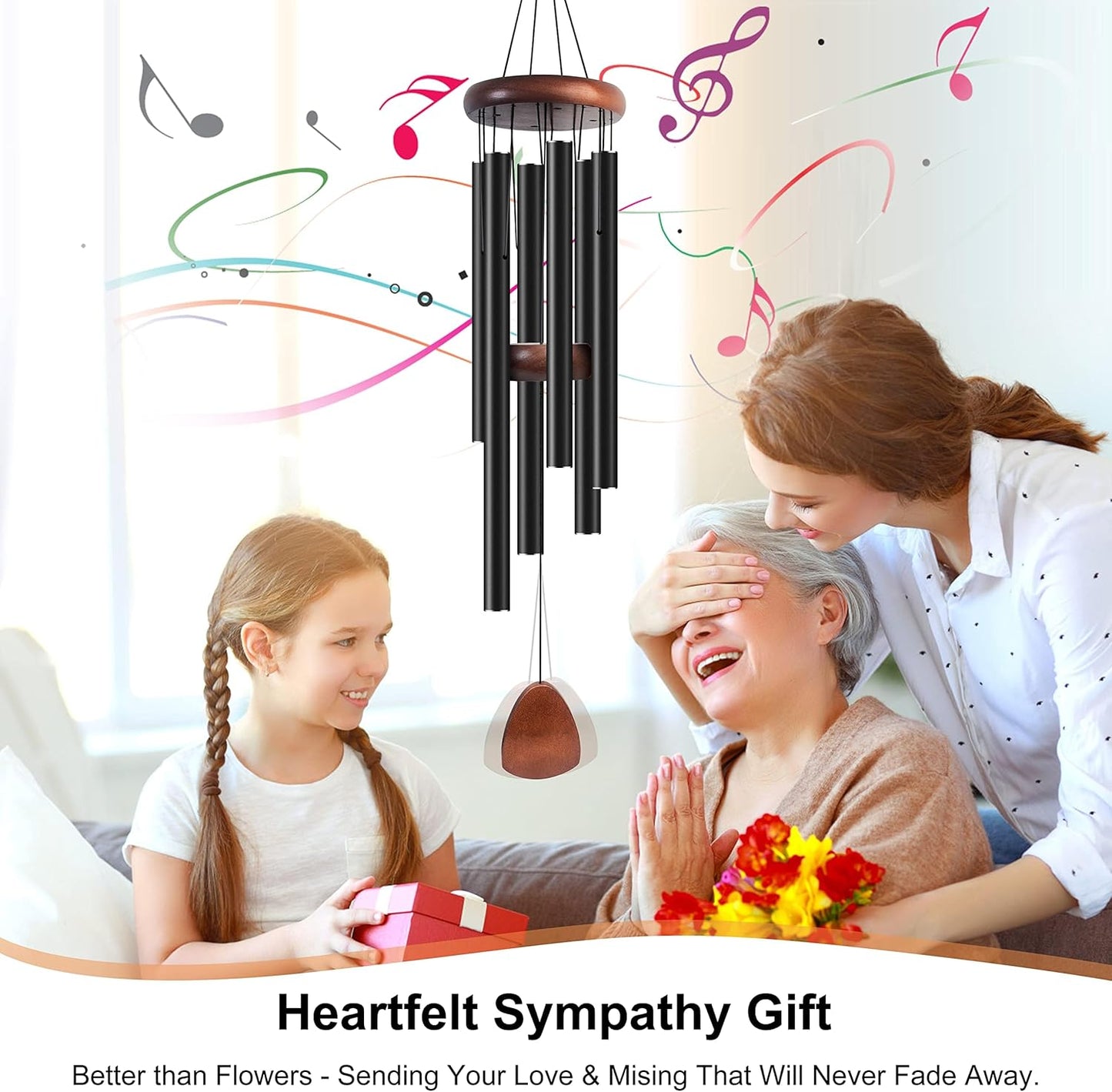 Large Aluminium Wind Chimes 37" Inches to Create a Zen Atmosphere Suitable for Outdoor, Garden, Patio Decoration Wind Chimes with Wind Catcher Suitable as A Gift for Unisex(2 Pack Black)