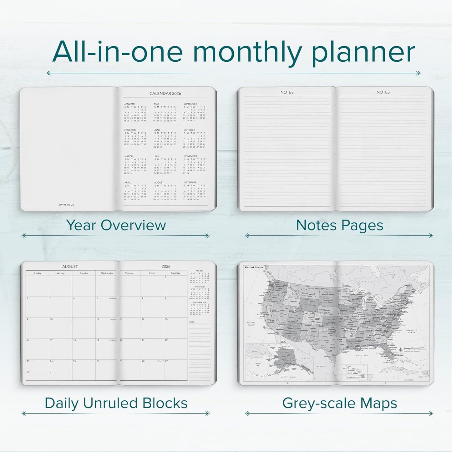 Harbor Large Weekly Monthly Planner 2025-2026 - Calendar Planner and Notebook, Durable Faux Leather, 192 Pages, Softcover & Book Bound - Cambridge Red - 9.75 x 7.5 "