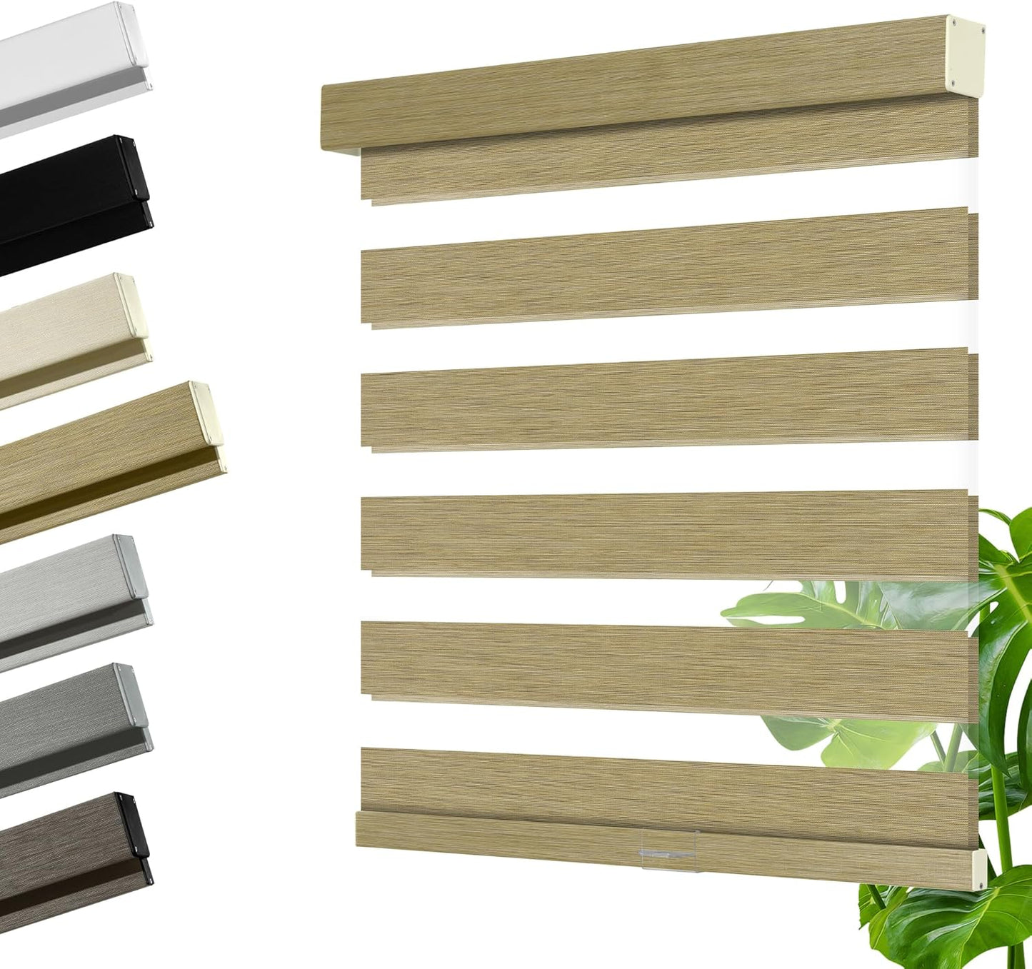 Cordless Zebra Blinds for Windows, Blackout Interior Blinds,Easy to Install,UV Protection,for Offices and Home,Custom Roller Shades, Mousse Light Bown,64" W x 56" H