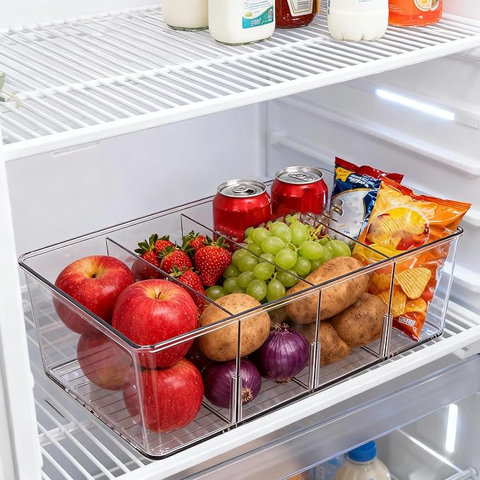 6 Pack Pantry Organizers and Storage,4 compartment Snack Containers for Kitchen,Fridge,Refrigerator Organization and Storage,Clear Plastic Bins for Spice,Tea bag,Seasoning organizer