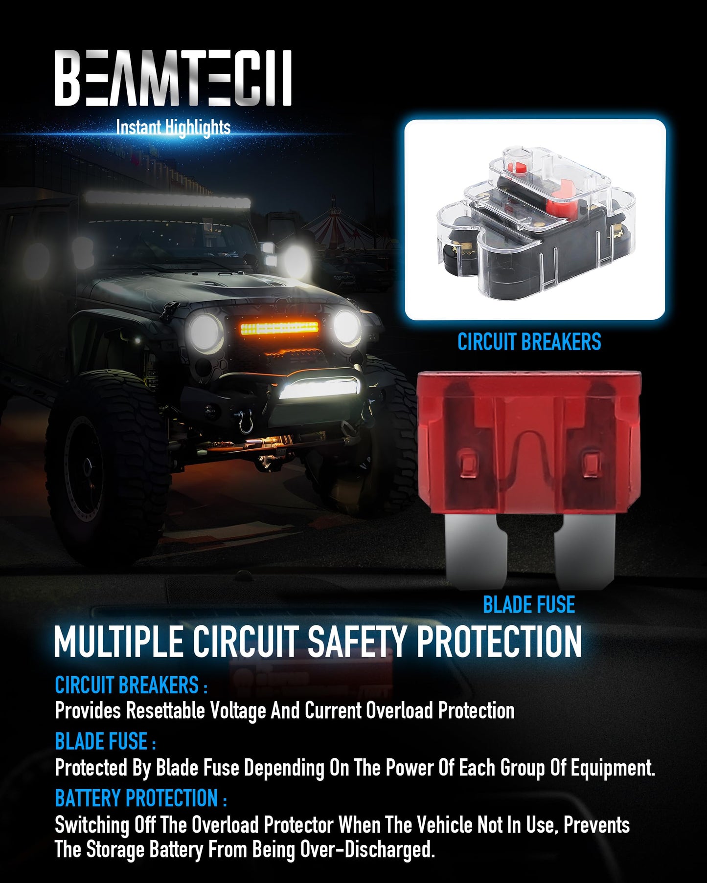 BEAMTECH 8 Gang Switch Panel, APP Remote Control RGB Toggle Momentary Pulsed Circuit Control Relay System Box Auxiliary Touch Control Switch LED Light Controller for Off Road ATV Car Truck