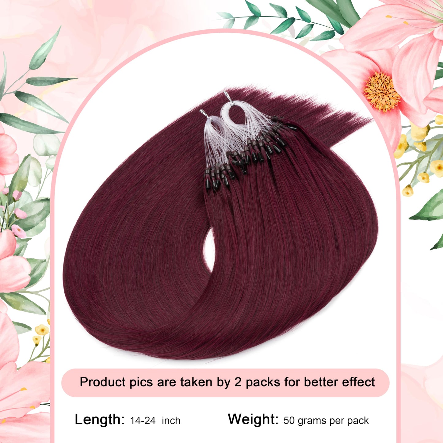 Micro Ring Hair Extensions Human Hair Loop 1g/Strand 50g Natural Bead Extensions (#99J, 24inch)
