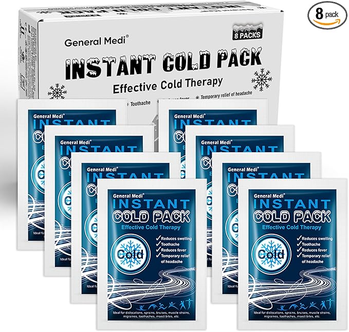 General Medi Instant Ice Cold Pack (4”x 5.5”) – 8 Packs Disposable Cold Therapy Ice Packs for Pain Relief, Swelling, Infla...