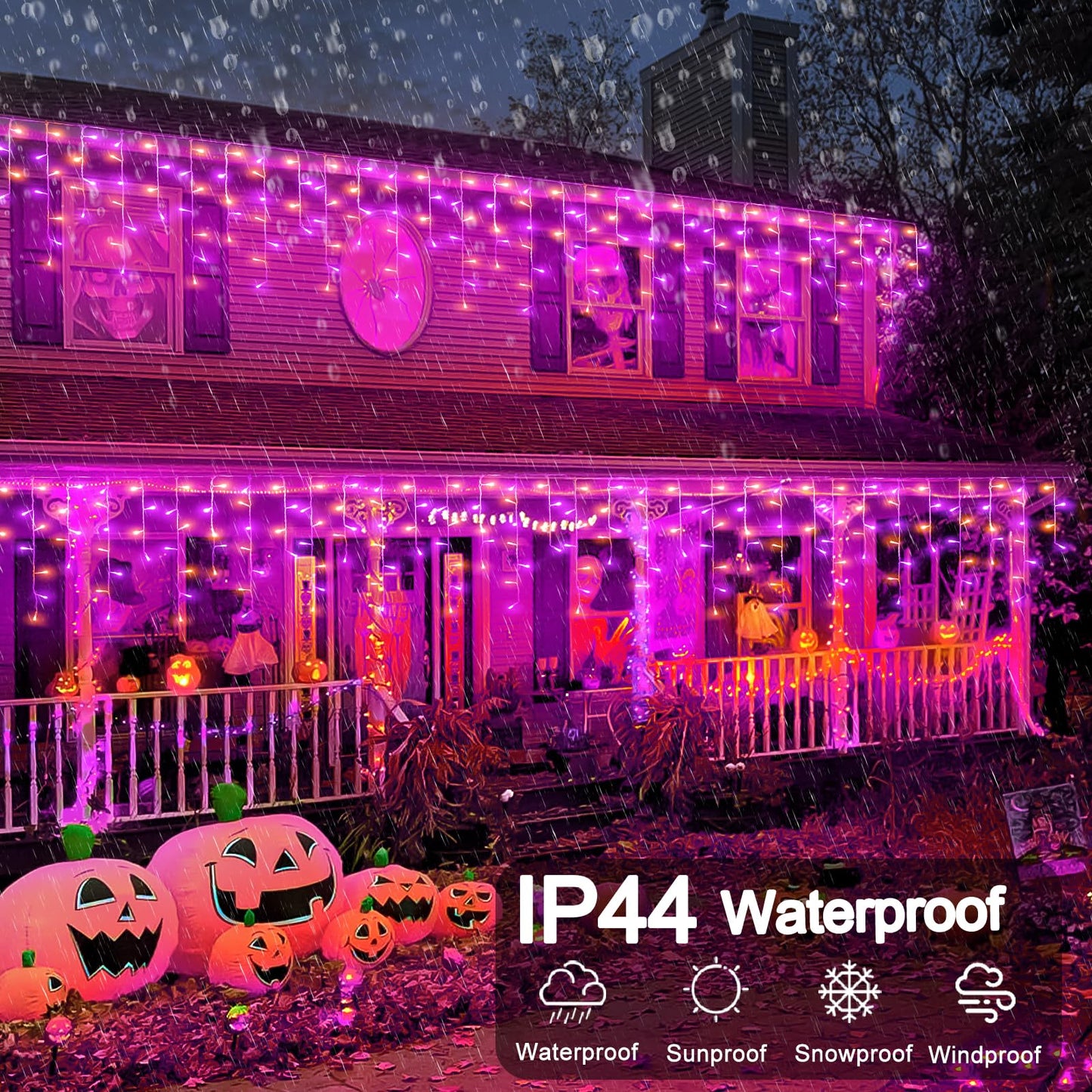 66Ft Christmas Lights Outdoor  640 Led Icicle Lights For Outside  Orange And Purple Twinkle Lights With Connectable Clear Wire 8 Modes Timer Waterproof For House Party Tree Holiday Yard Decorations