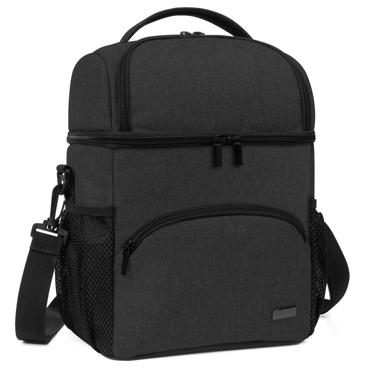 Teamoy Breastmilk Cooler Bag with Ice Pack, Double Layer Travel Bottle Cooler Tote - Fits 6 Large 9 oz Bottles, Black