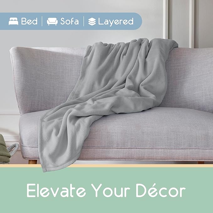 Vellux King Size Microfleece Blanket | Fleece Bed Blanket | All-Season Comfort | Supersoft Lightweight | Plush Throw Blanket for Bed Couch or Sofa | Pet-Friendly | Light Grey