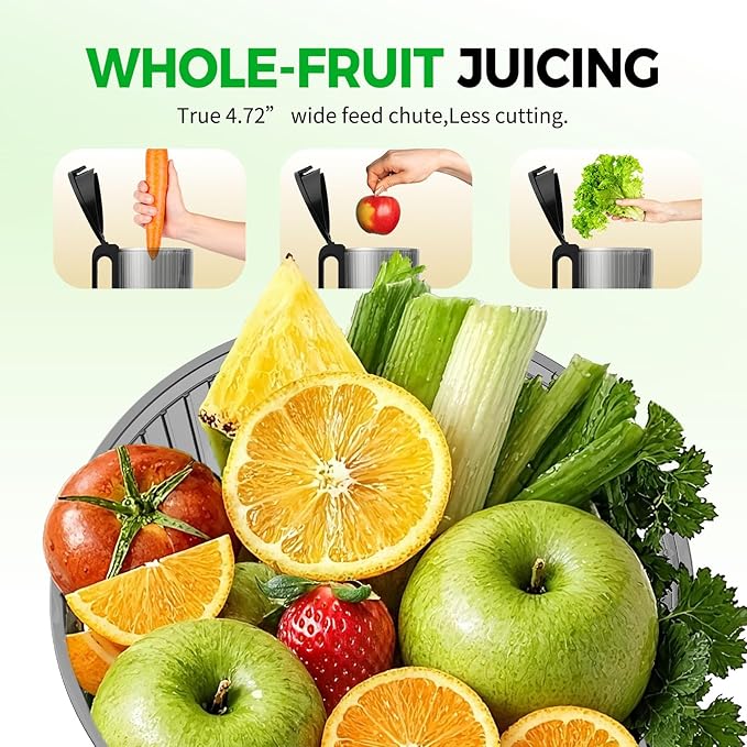 Cold Press Juicer, WETIE Juicer Machines with Large Feed Chute for Whole Fruits & Vegetables,Juice Extractor Slow Masticating Juicer with Large Auger, 99% High Juice Yield, Easy to Clean & Assembly