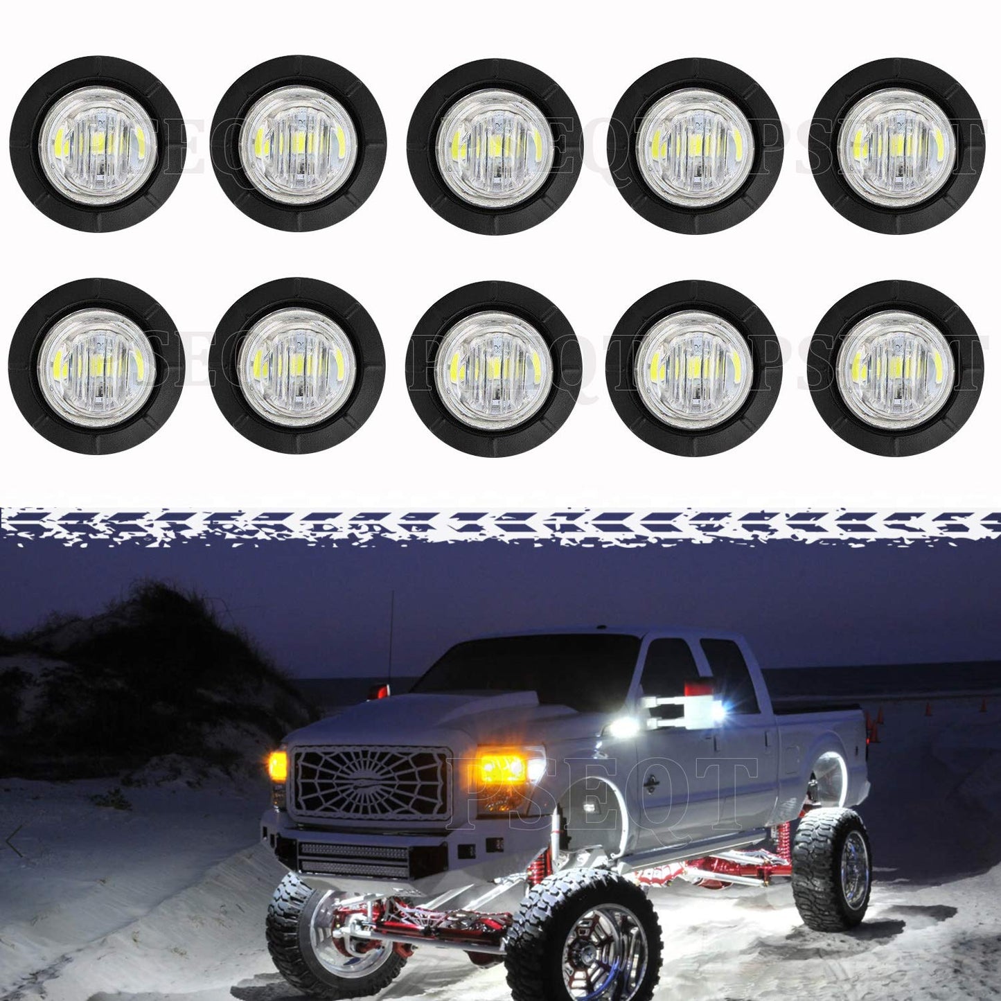 Pseqt Led Rock Lights - 3/4 Round Underglow Clearance Lights, Waterproof, White, 10Pcs For Trailer, Golf Cart, Offroad, Truck, Rv, U