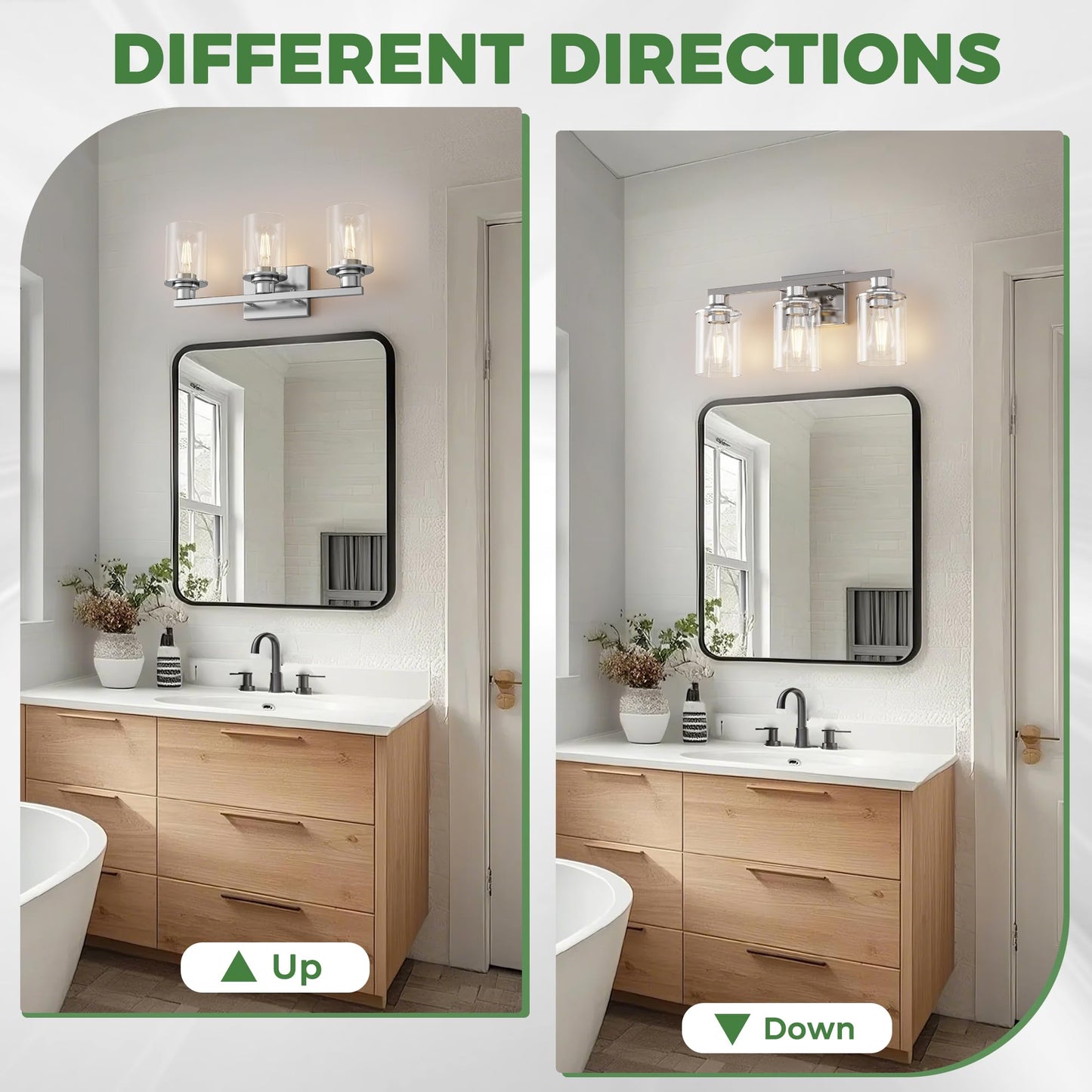 Doresshop 20 Inch Bathroom Light Fixtures  3-Light Chrome Bathroom Lighting Fixtures Over Mirror With Clear Glass Shade  Vanity Lights For Living Room Bedroom