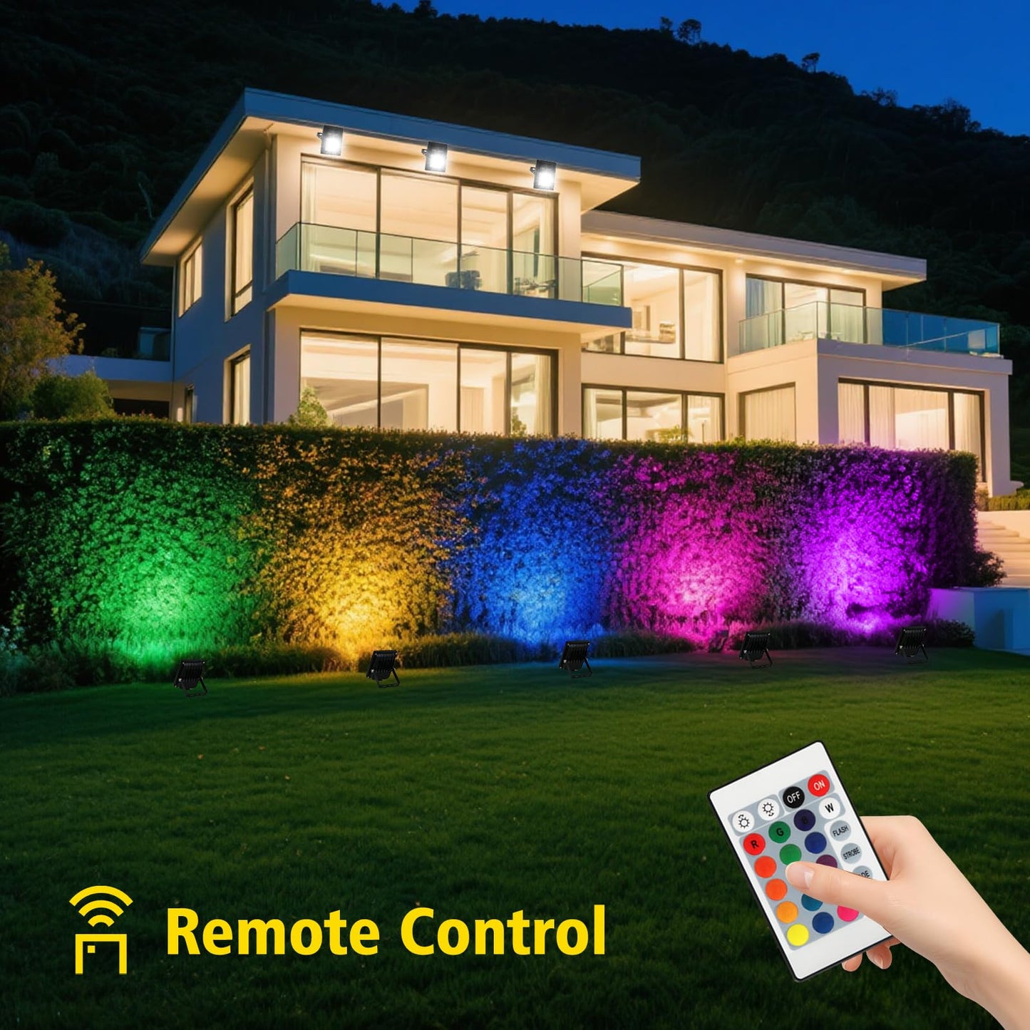 T-SUN LED Flood Light, 10W RGB Color Changing, Waterproof, Remote Control, 5 Pack, Model TS-F41