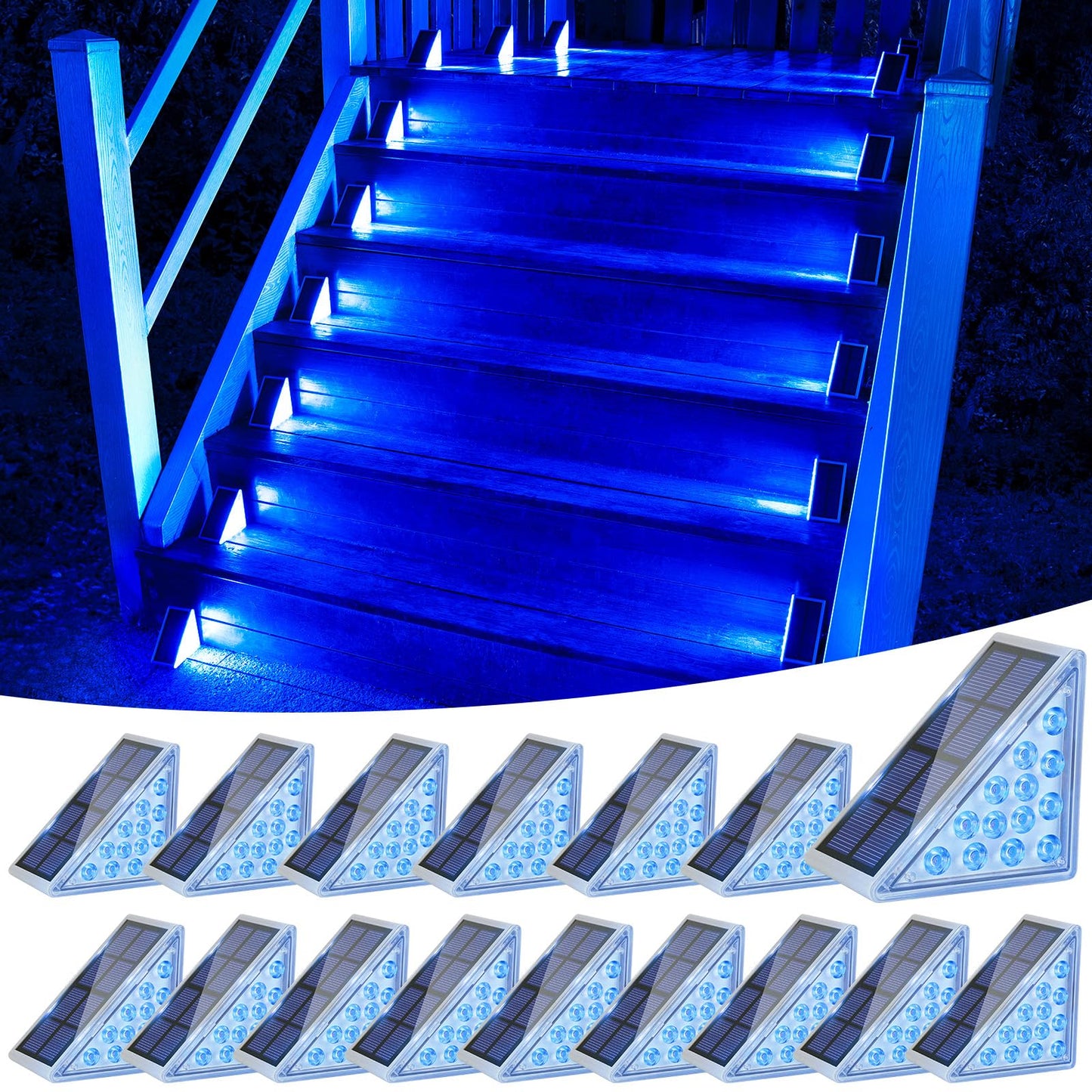VOLISUN Solar Step Lights 16 Pack, Waterproof IP67 LED Outdoor Lights, Blue, Model 21714ZM