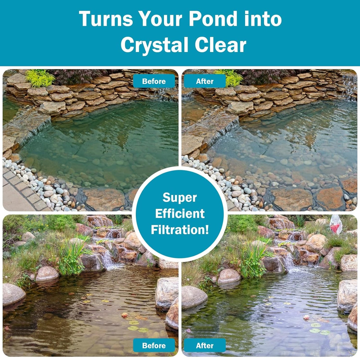 All-in-One Koi Pond Pumps for Outdoor Ponds 350-500 Gal, 550GPH Pond Fountain Kit with 3 Spray Patterns, Pond Filter Fountain Pump for Garden, Water Feature, Upgradeable for LED & U - V Lamp