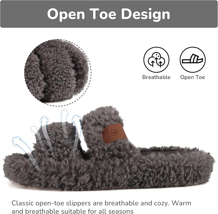 Youecci Girls Fuzzy Slippers-Soft Open Toe Slippers with Memory Foam & Arch Support, Dual-Strap Warm Comfy Home Slides Indoor House Shoes