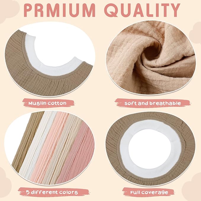 Newwiee 5 Pcs Large Muslin Pullover Baby Bibs Full Coverage Toddler Slip on Absorbent Bib Waterproof Toddler Towel Bibs (Cute Color)