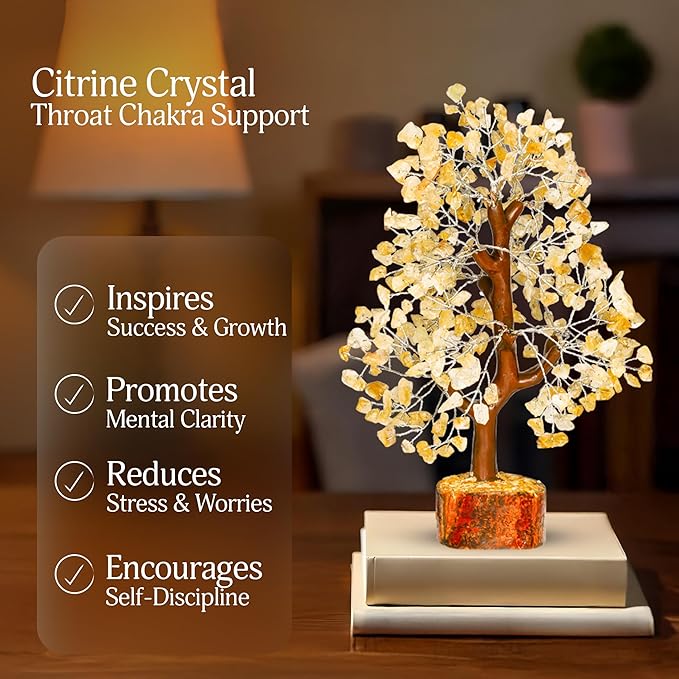 Citrine Crystal Stone - Crystals Tree, Gem Tree, Bonsai Trees, Tree for Home, Crystal Tree of Life, Meditation Accessories, Fake Bonsai, Crystal Tree for Positive Energy, Arbol De La Abundancia