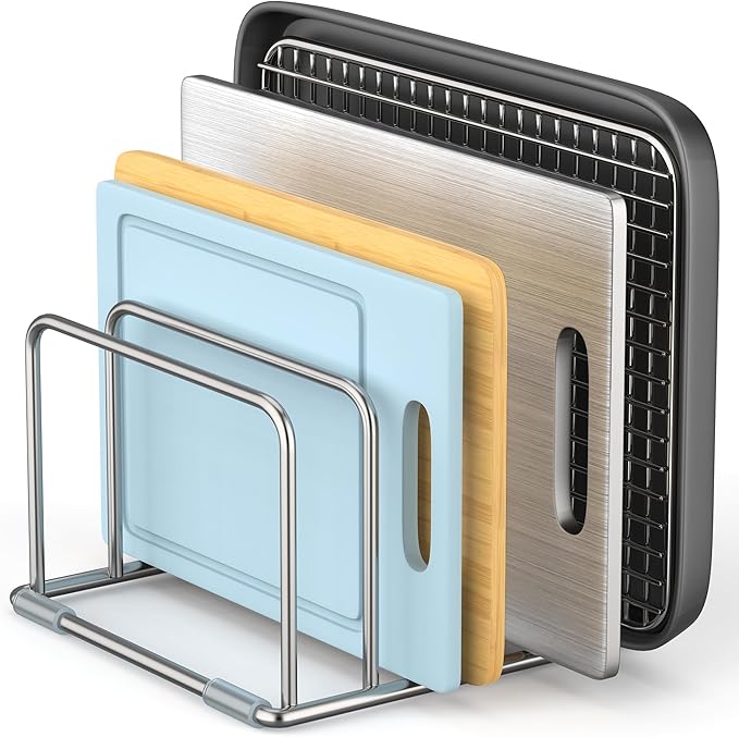 Cutting Board Stand and Organizer - Stainless Steel Rack for Countertop, Chopping Board Holder (1 Pack)