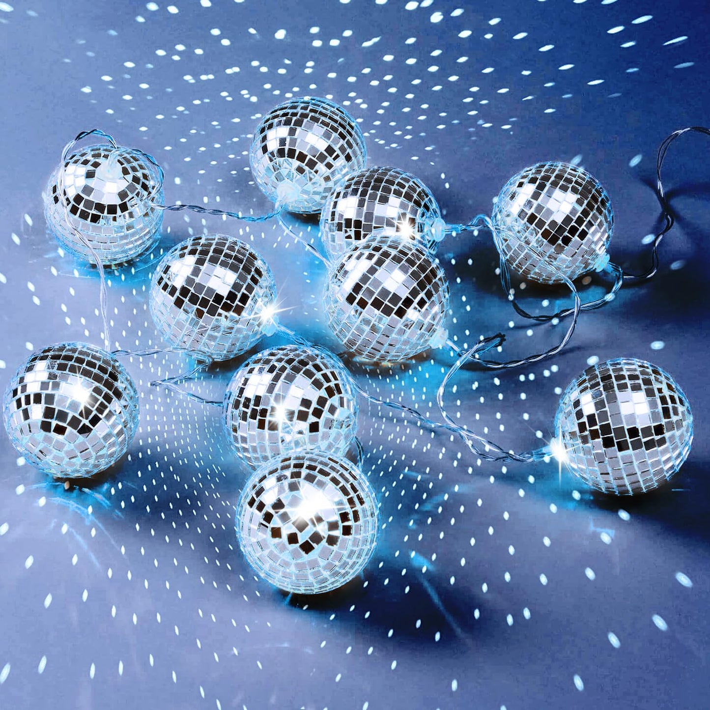 Youdepot Disco Ball Light String - 10 LED 9.84-Foot Mirror Disco Ball String Lights, Battery Powered for Party, Wedding, Christm