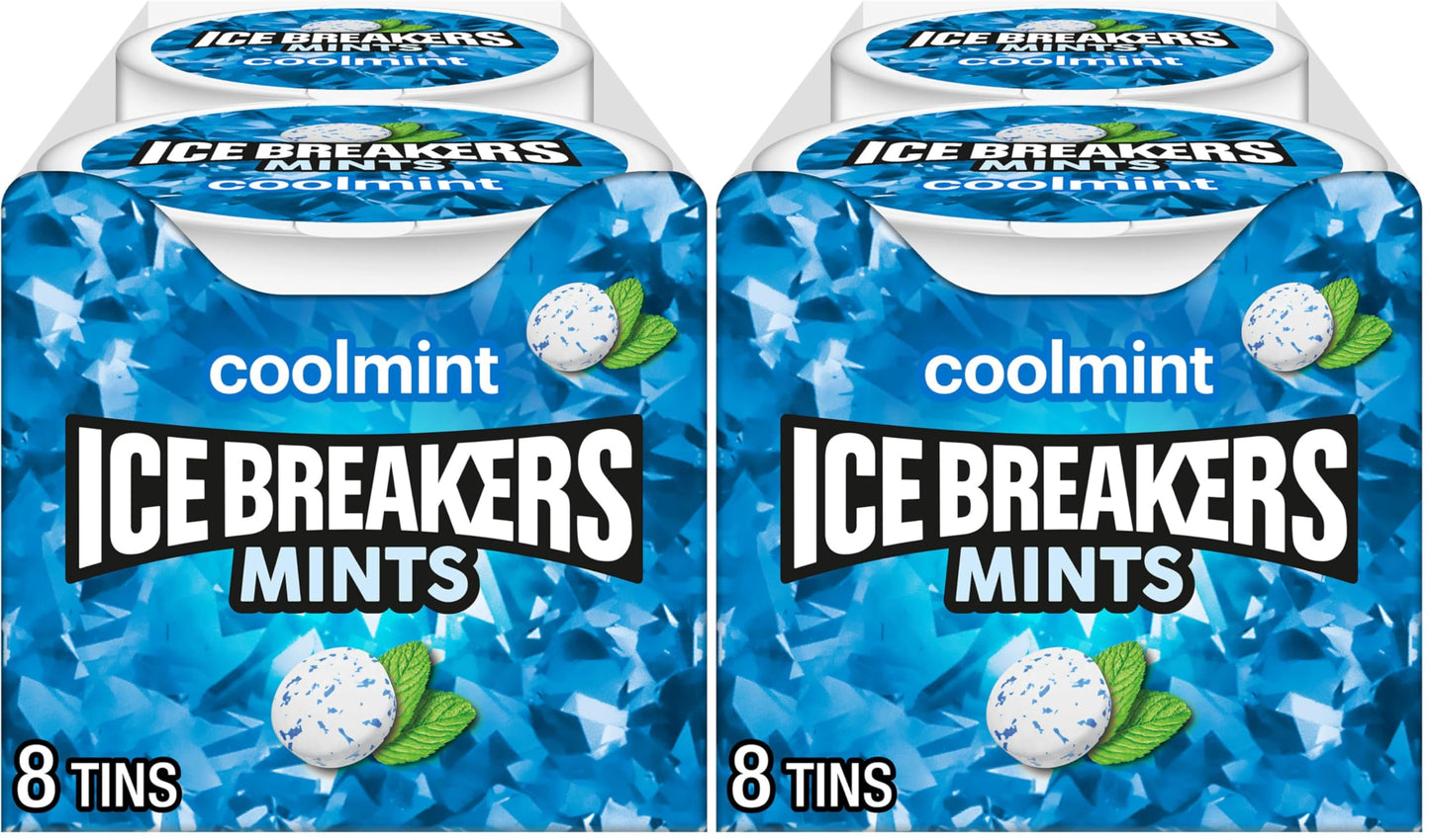 ICE BREAKERS Coolmint Sugar Free Breath Mints Tins, 1.5 oz (8 Count) (Pack of 2)