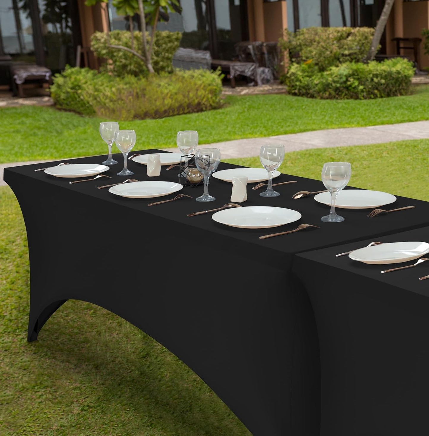Utopia Kitchen 5FT Spandex Tablecloth [2 Pack, Black] 200 GSM Stretch, Fitted, Washable and Wrinkle Resistant Table Cloth Rectangle Cover for Trade Shows, Wedding, Parties [60Lx30Wx30H Inch]