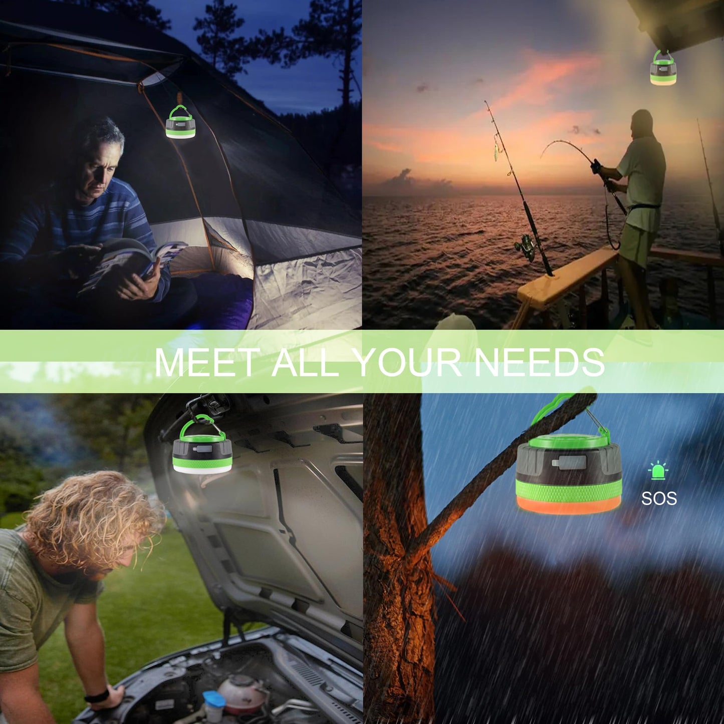 Lit-Path Led Camping Lantern - Rechargeable, 2200Mah, Magnetic Base, Medium Green, 1-Pack, Model Lt-Cpl001S-Gr