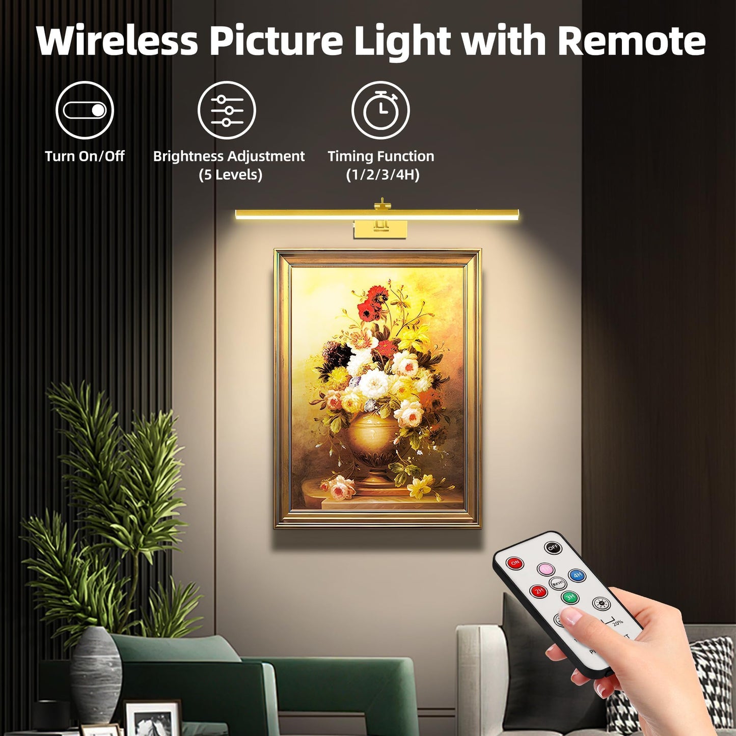 4 Pack Picture Lights For Wall  23In Art Lighting For discomfort-reducingtings Cordless  6400Mah Rechargeable Battery Operated Picture Light With Remote Dimmable And Timer For Artwork  Gallery  Display  Gold