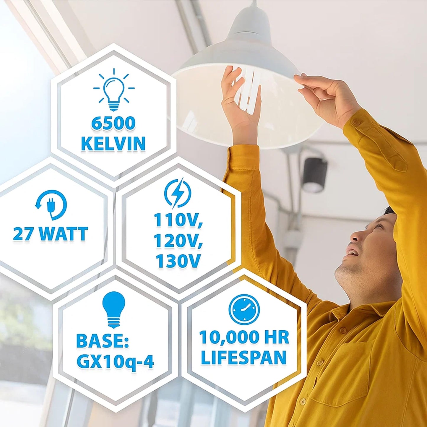 ARSUK 27W 4-Pin GX10Q-4 CFL Bulb, 6500K Daylight | FML27 Lamp Quad Tube 4-Prong Light Bulb Plug-in Compact Fluorescent Light 27 Watt Replacement Lamp for Desk, Office Reading Lamp Bulb