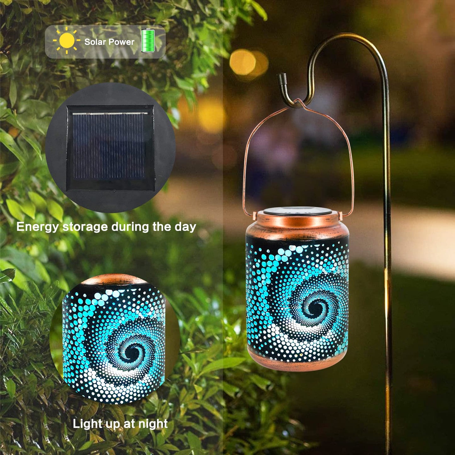 DIBIEECN Solar Lantern - Outdoor Hanging Metal LED Lantern, Waterproof, Bronze, Model RC-DL1001