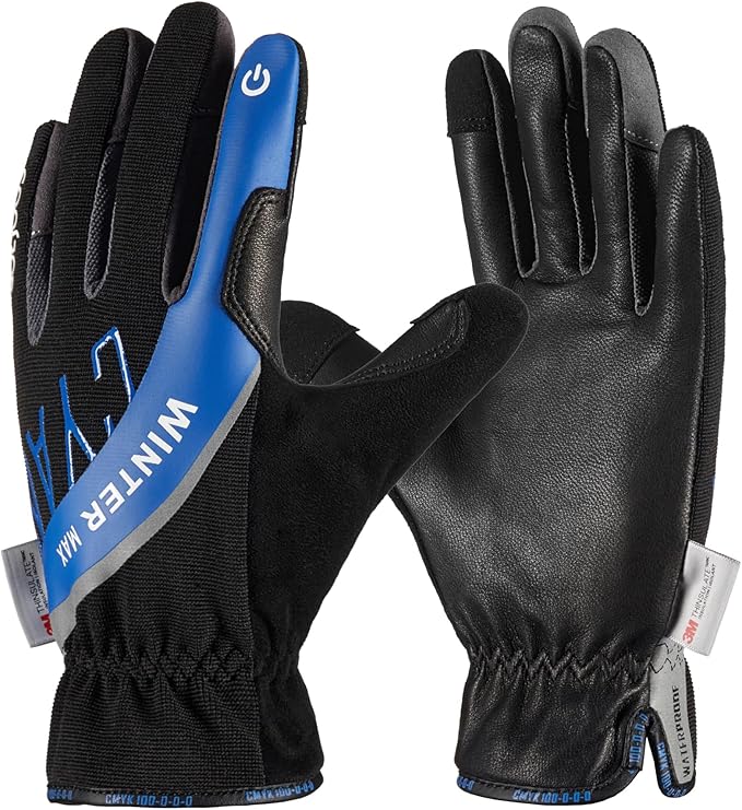 COOLJOB Waterproof Winter Sports Work Gloves for Men, Genuine Goatskin Leather with Fleece Lining, Thinsulate Warm Gloves ...