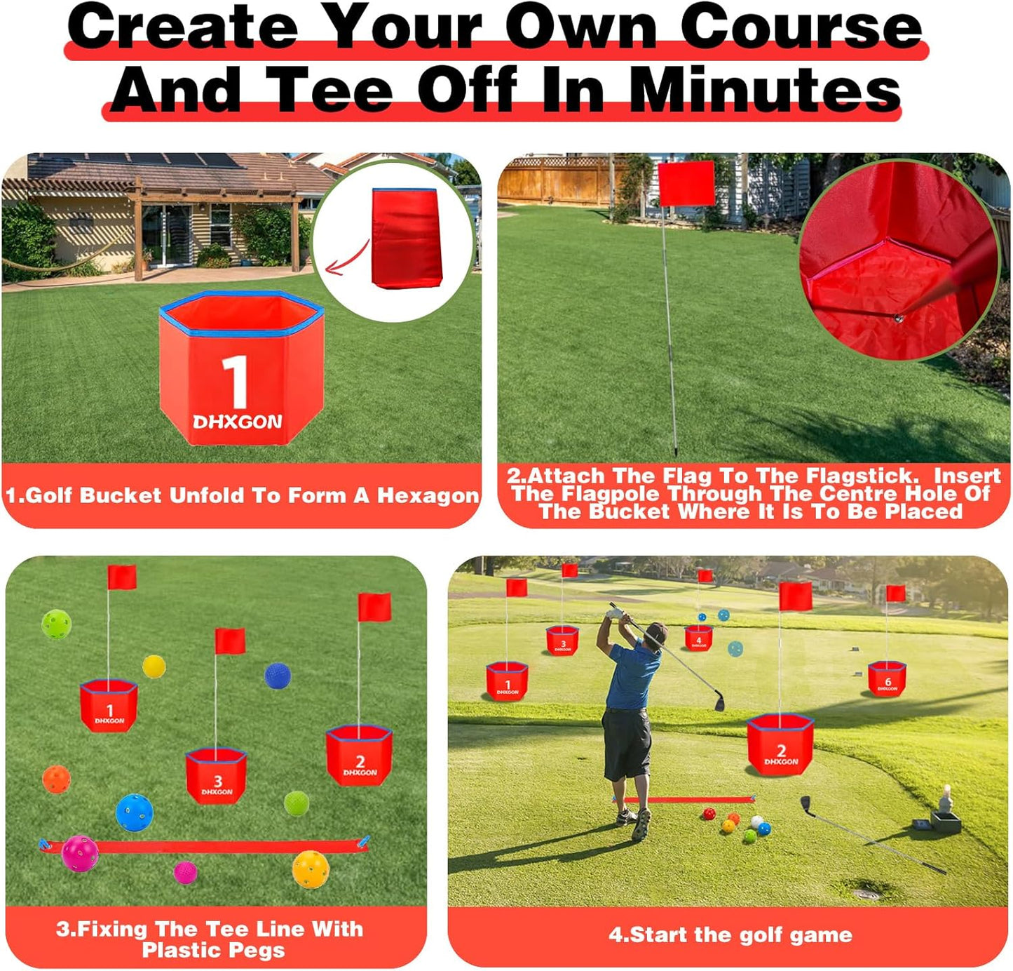 Backyard Golf Game with 2 Clubs, Portable 6 Hole Golf Course, Outdoor Yard Golf Chipping Game for Family and Adults, Beach, Park, Lawn, Field Day Reunion Party Games