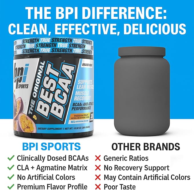 BPI Sports Best BCAA - The Building Blocks of Protein and Muscle - Supports Metabolism - Omega 6 - Passion Fruit, 30 Servings, 300 g