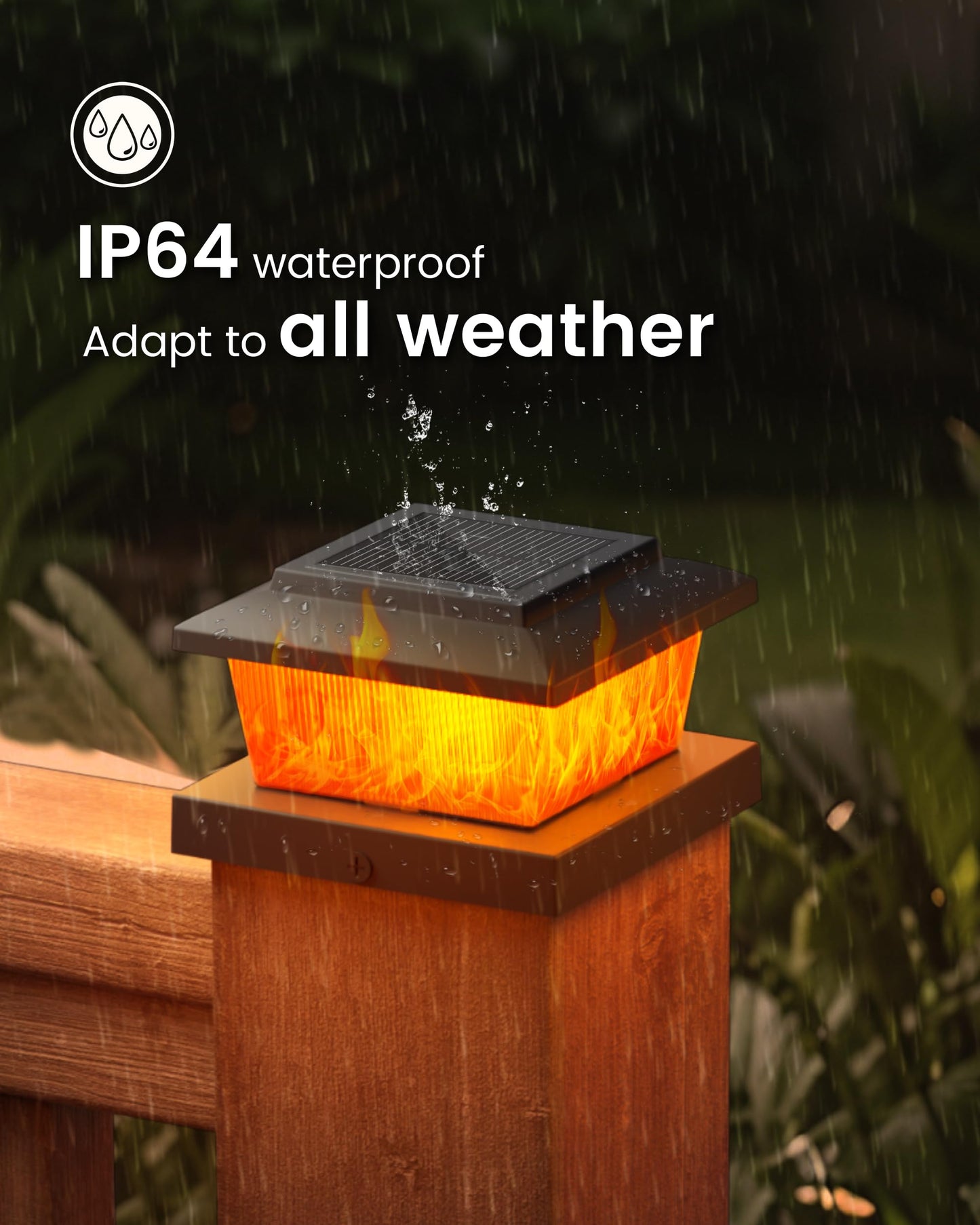 Volisun Solar Fence Post Cap Lights 6Pack  Black Solar Deck Cap Flame Light Outdoor Waterproof  High Brightness Flickering Flame Smd Led Lighting  For 4X4 Wooden/4X4 5X5 Vinyl Post