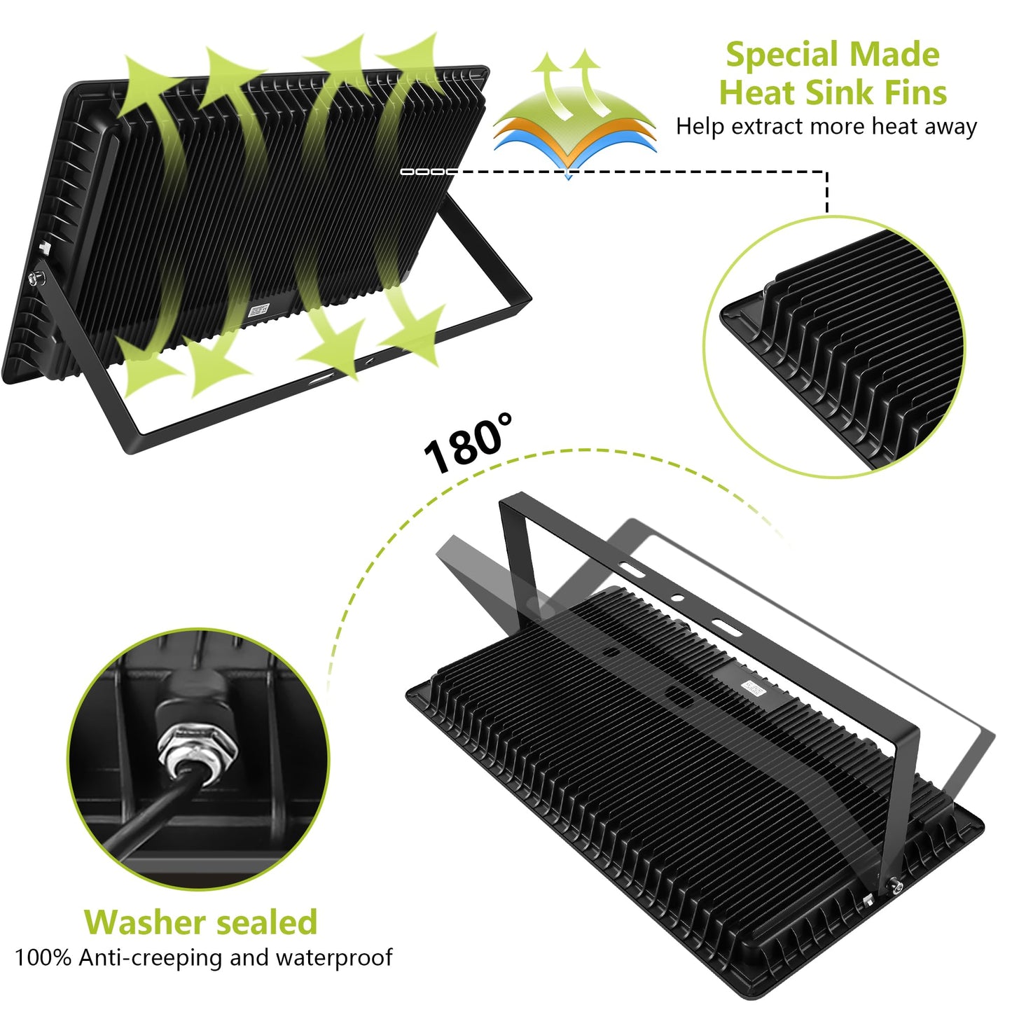 Gopretty 800W Led Flood Light Outdoor 3600W Equivalent Super Bright Floodlight With Plug 80000Lm 6000K Daylight White Ip66 Waterproof Commercial Lighting For Sports Fields Courts  Arena  Stadium