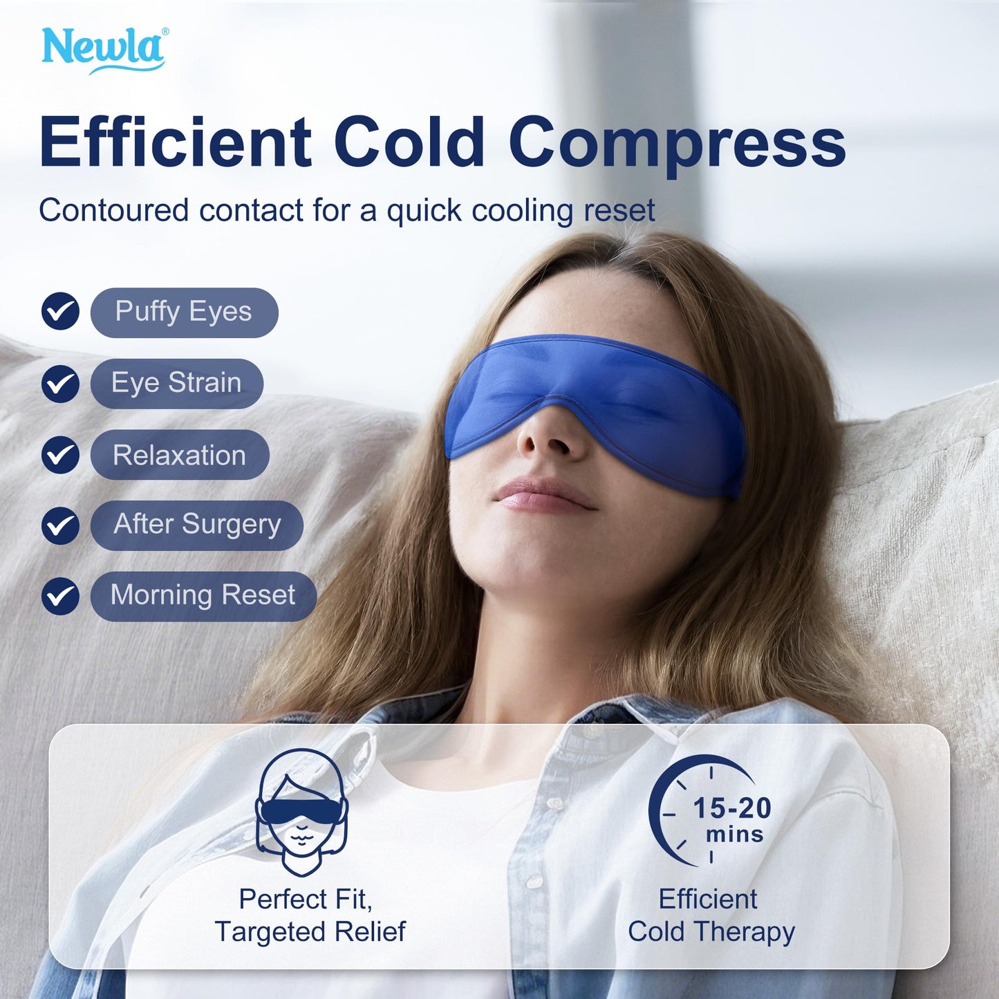 Contoured Cooling Gel Eye Mask: Snug Fit Cold Compress for Puffiness Migraines Dark Circles Sinus Eye Strain - Fits All Head Sizes - Daily Relaxation Beauty Care Travel (Blue)