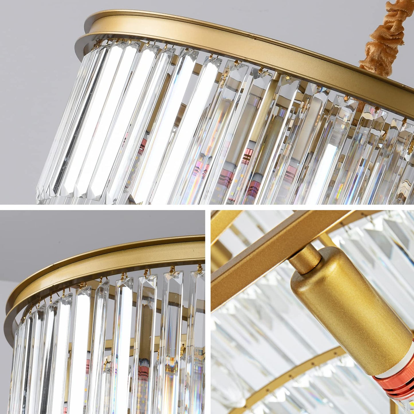 Laiuetai Gold Modern Crystal Chandelier  2-Tier Round Flush Mount Ceiling Light Fixtures Height Adjustable Pendant Lighting For Dining Room Living Room Bedroom Kitchen Hotel Foyer