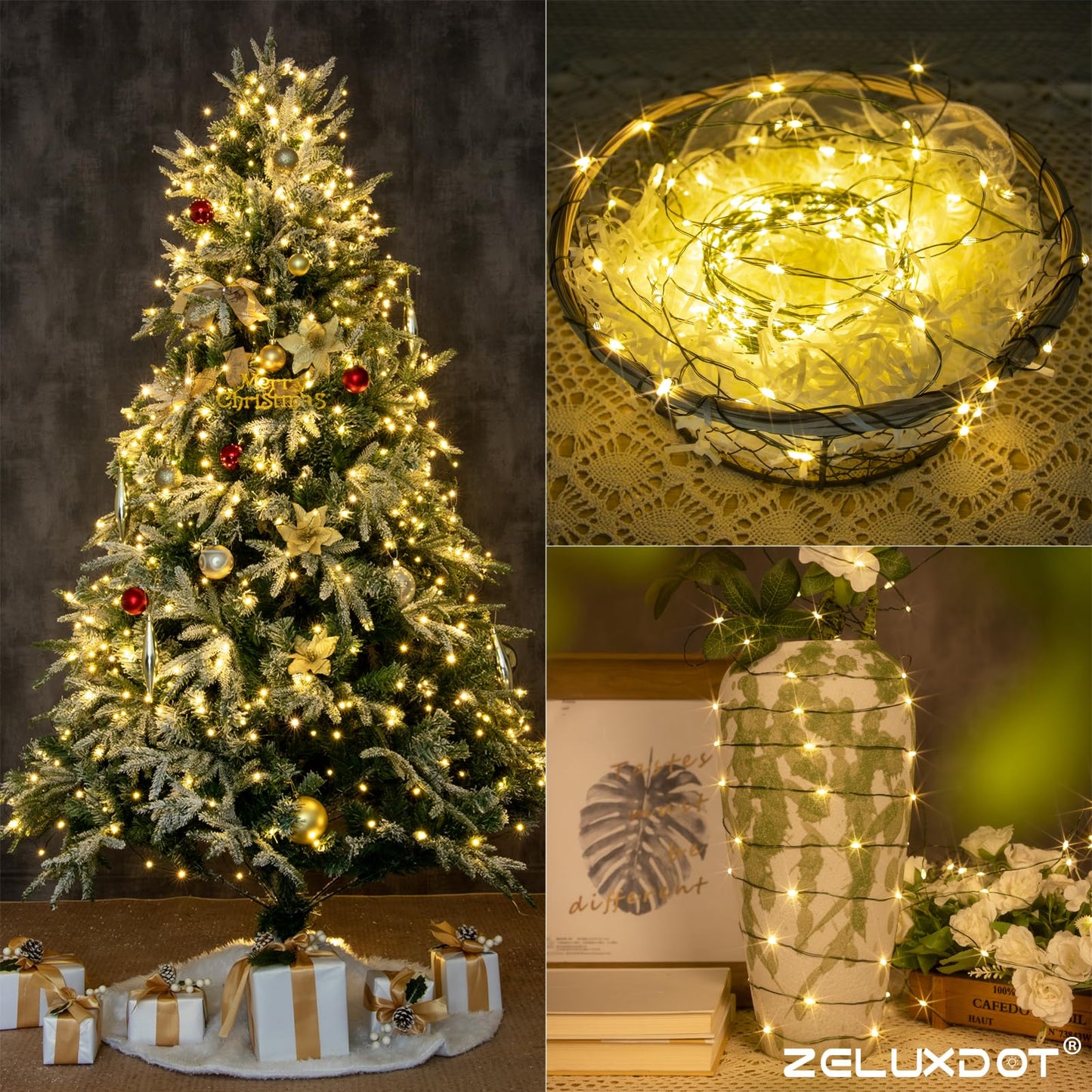 Zeluxdot Fairy Lights, 400Ft Waterproof String Lights, 1200 Leds, Warm White Copper Wire For Indoor/Outdoor Decor