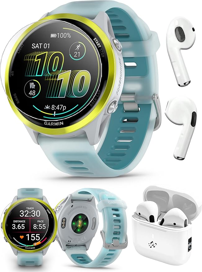 PlayBetter Garmin Forerunner 570 (47mm, Amp Yellow/Translucent Turquoise) Advanced GPS Running and Triathlon Smartwatch Bu...