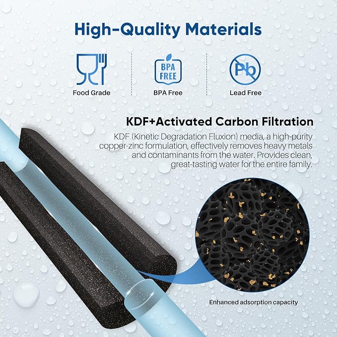 PUREPLUS 5 Micron 10" x 4.5" Whole House Coconut Shell Activated Carbon and KDF Water Filter, Heavy Metal Removal Replacement Water Filter, CTO10BB-KDF, 2 PACK