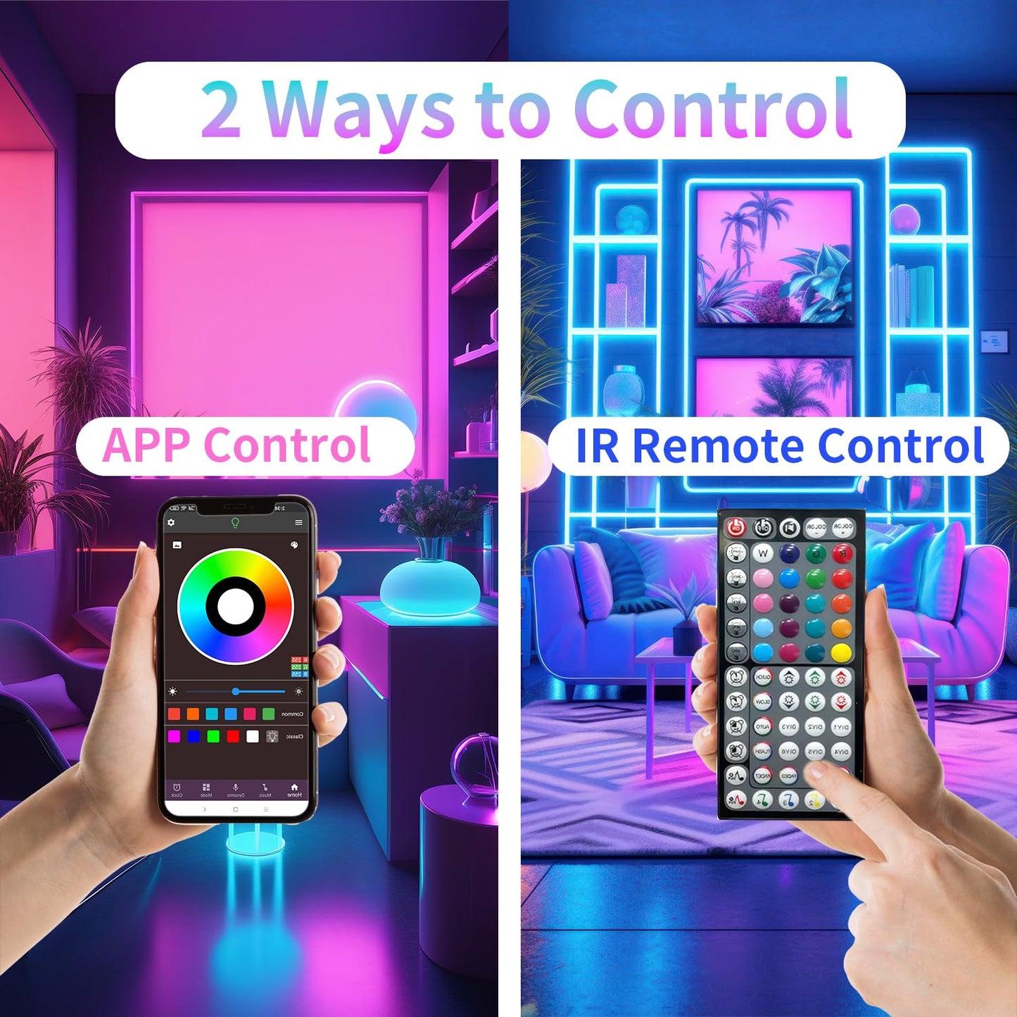 NBBUFF RGB LED Strip Lights 300FT, Music Sync, Remote & App Control, Plastic, White, Model NB-rgb00-7