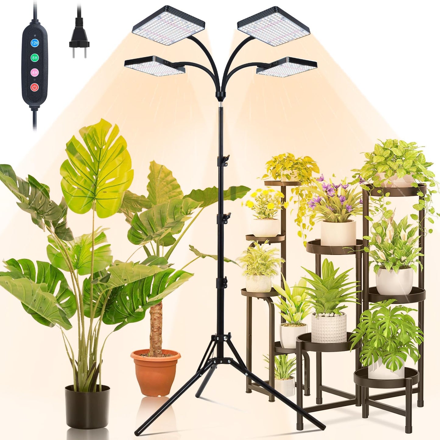 Grow Light With Stand  Orchbloom Grow Lights For Indoor Plants 100W  Natural Sunlight Full Spectrum Plant Growing Lamps For Houseplants & Bonsai Tree  4/8/12 Hr Timer Plant Light Auto On/Off Everyday