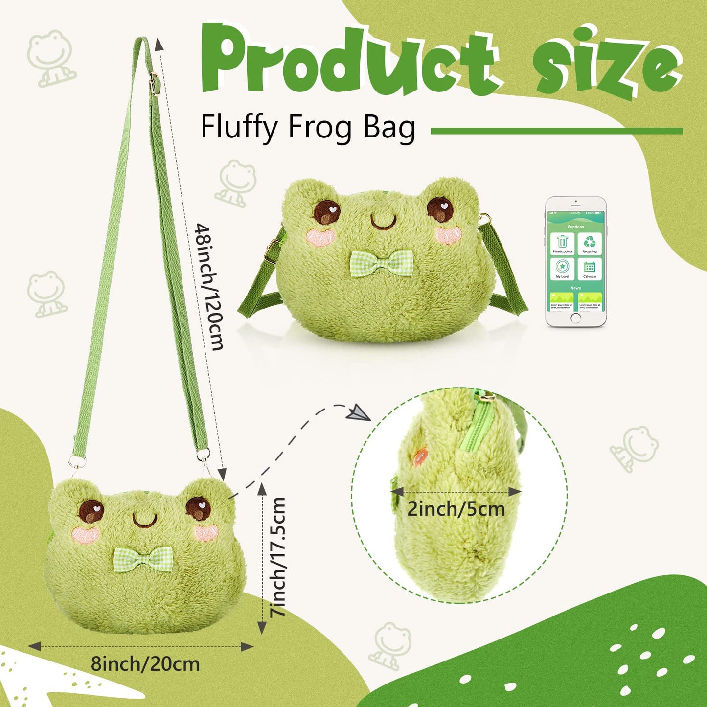 Crossbody Bag Cute Plush Purse Backpack Kawaii Wallet Girls Cartoon Animal Lolita Bag with Chain Strap (Frog)