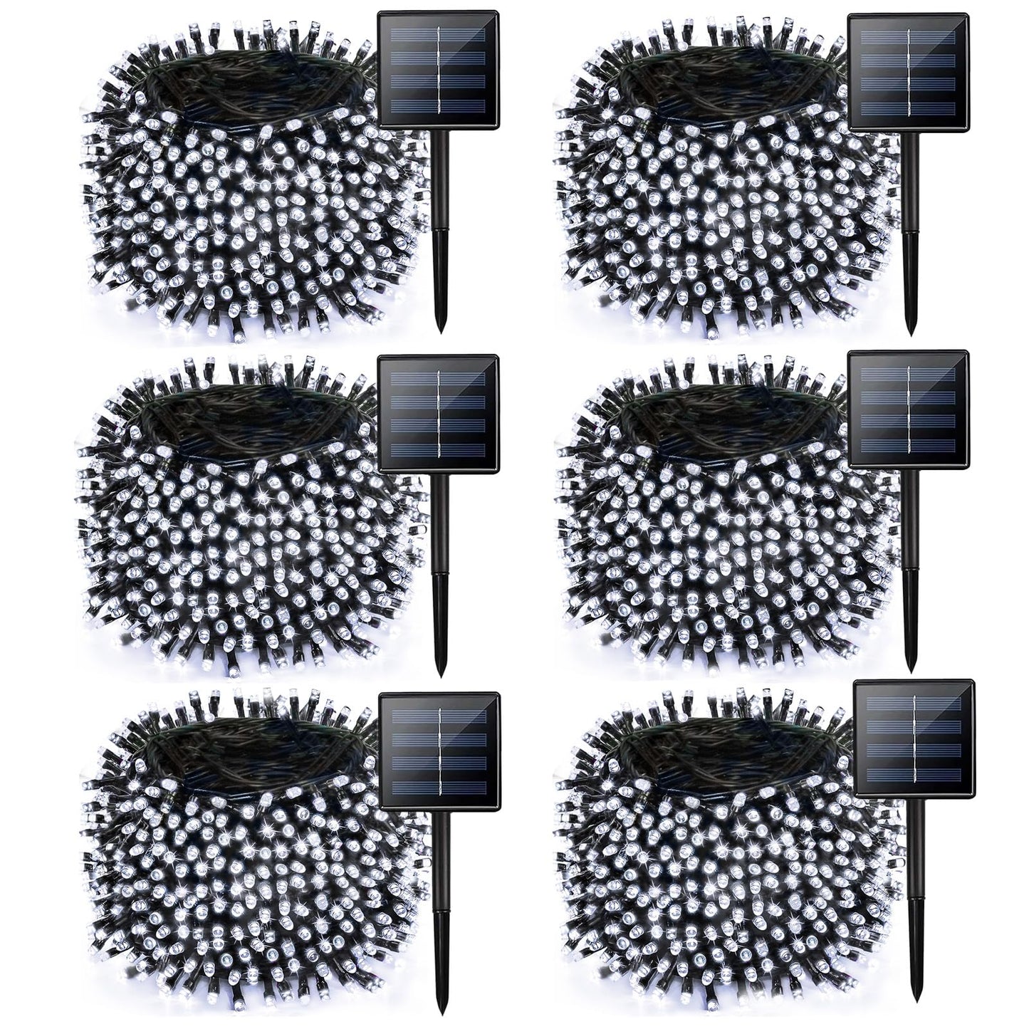 Albelt 6 Pack Solar Christmas Lights, 285 FT, 720 LED, Cool White, Waterproof, 8 Modes, Model SSLGW