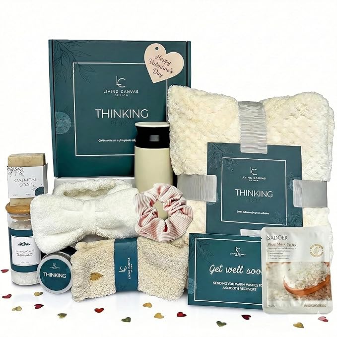 Valentine’s Day Gifts for Her – 11-Piece Women’s Self Care Spa Gift Basket with Blanket, Bath Salts & Oatmeal Soap, Romant...