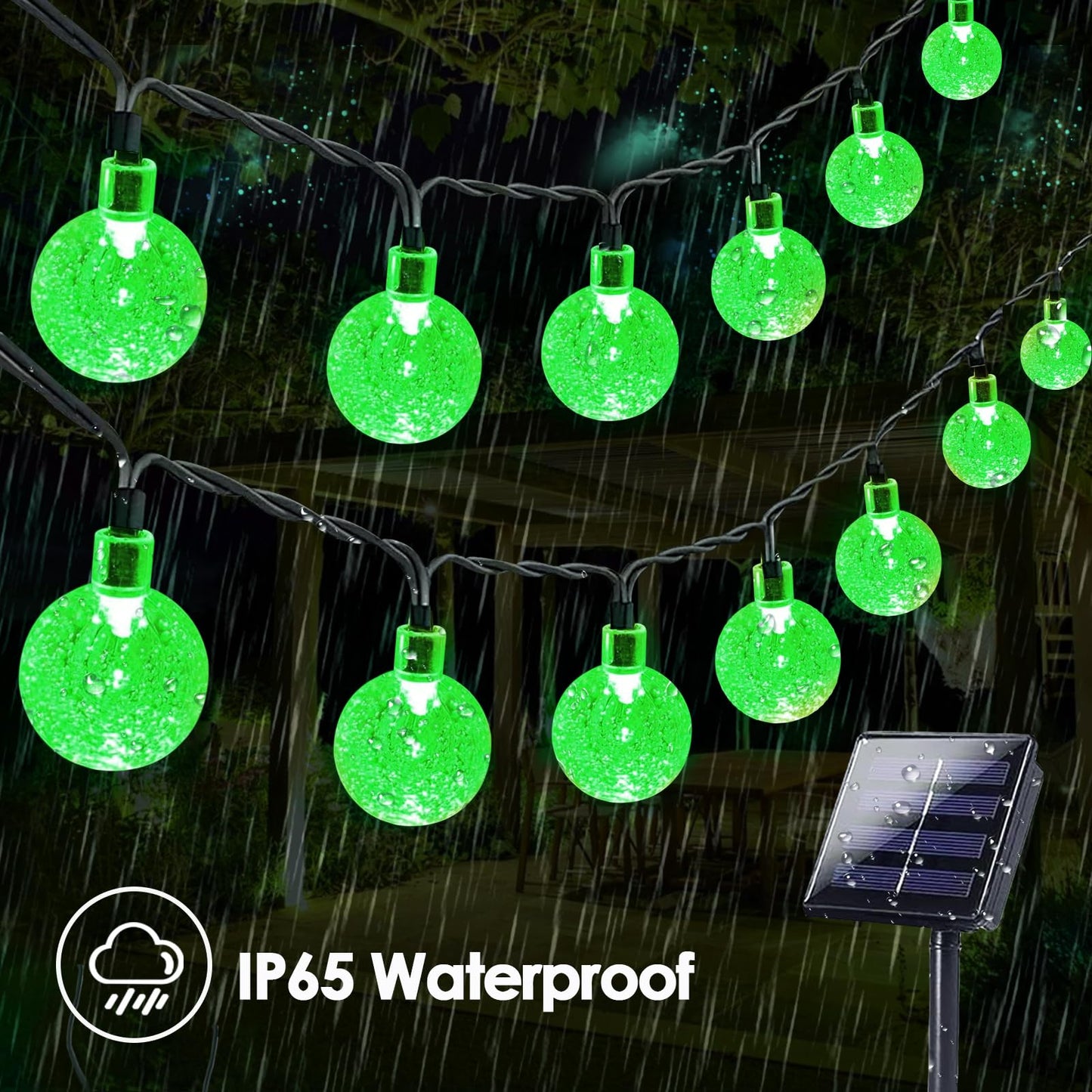 LORRYTE 2-Pack Solar String Lights, 100 LED, Waterproof, 64FT, Crystal Globe, Green, Model SSLGW