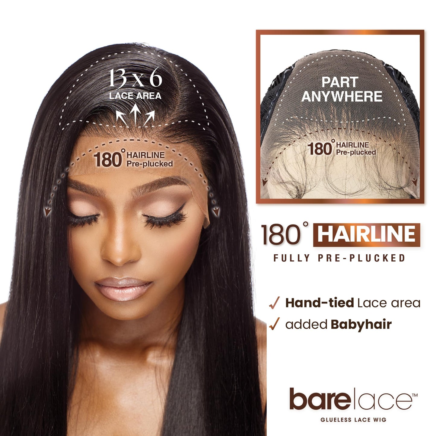 Sensationnel Bare Lace 13X6 Wigs - Unit 5 Lacefrontal Glueless Synthetic 180 Degree Preplucked Hairline (BALAYAGECOPPER)