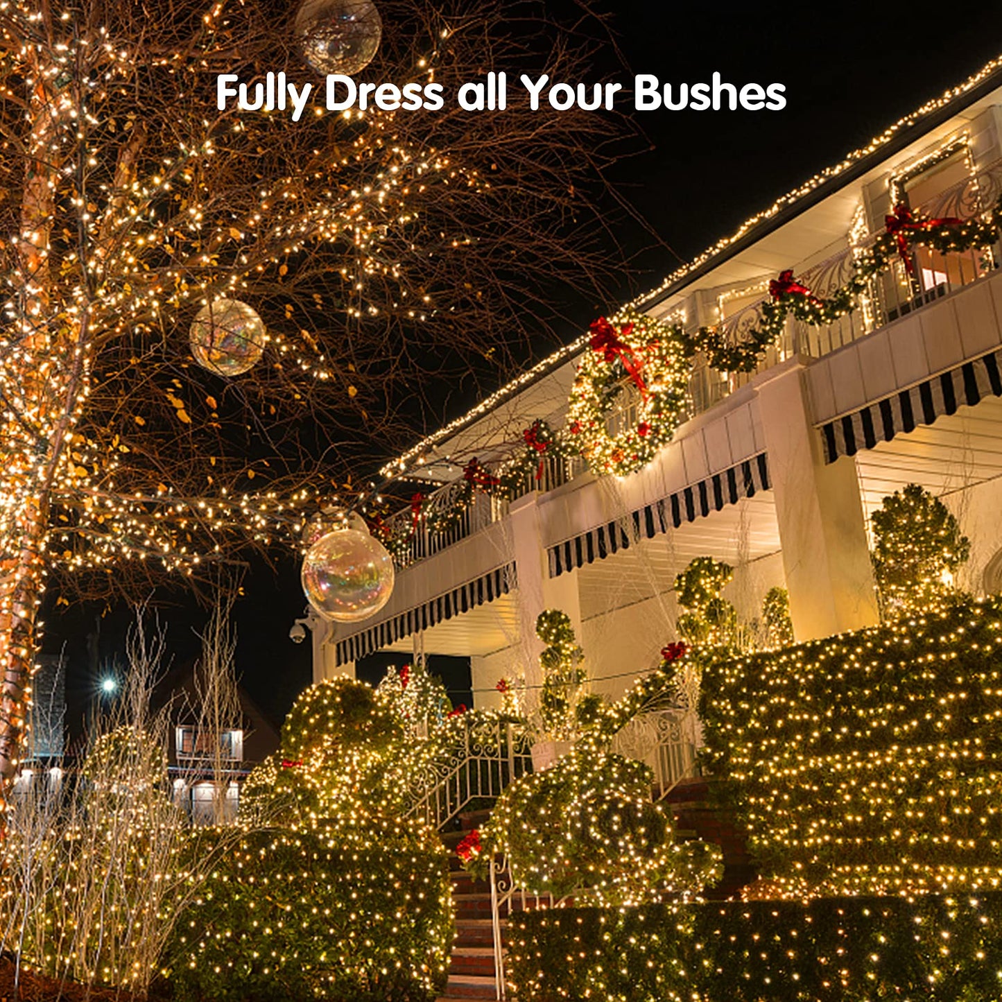 Blctec 200 Led Christmas Net Lights, 8 Modes, Waterproof, Warm White, 8.4Ft X 5.2Ft, Connectable Outdoor Decorations