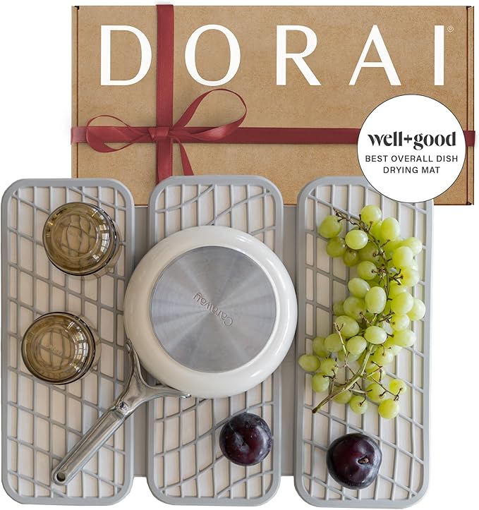 Dorai Home Dish Pad – Quick-Dry Diatomite Stone Drying Mat for Kitchen Counter, 19.9" x 15.2" x 0.52", Sandstone