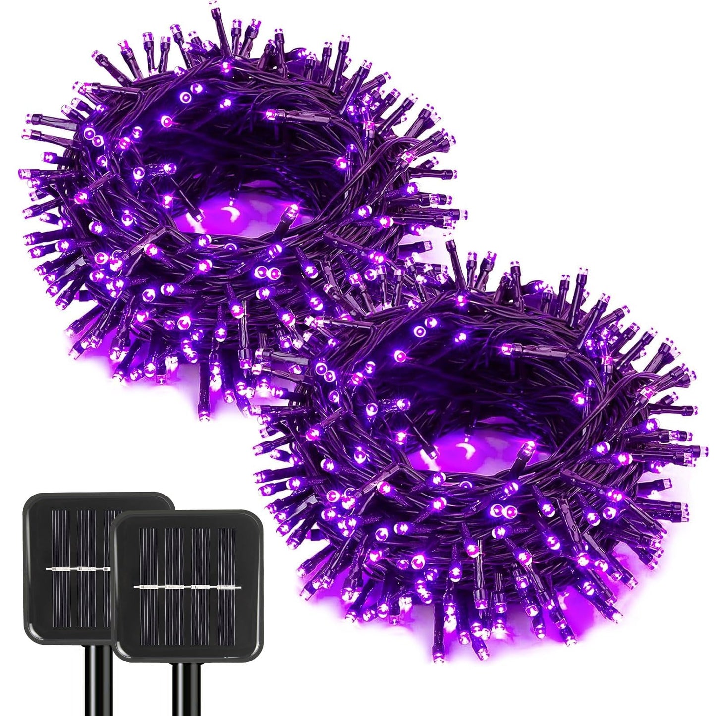 SyouHome Solar String Lights, 200 LED, 78 FT, 8 Lighting Modes, IP65 Waterproof, 2 Pack, Purple