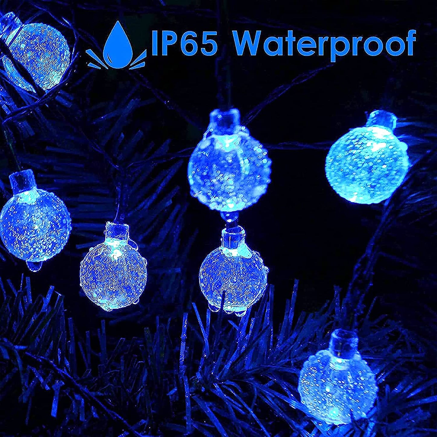 Lezonic Solar Outdoor String Lights, 50 LED, 24 Ft, 8 Lighting Modes, Waterproof, Blue for Garden, Patio, Party, Halloween