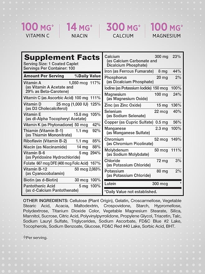 Nature's Truth Women's 50+ Multivitamin Caplets | 100 Count | with Vitamin A, C, D, E and Zinc | Non-GMO & Gluten Free Supplement