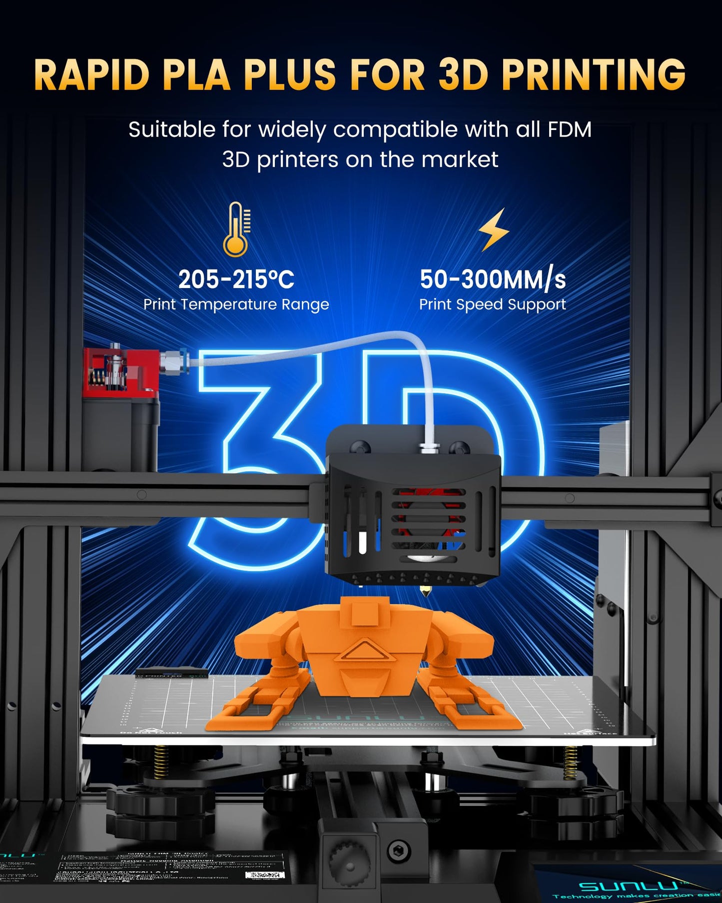 SUNLU PLA+2.0 3D Printer Filament Bundle, 4KG Upgrade PLA+ Filament 1.75mm, Tougher and Stronger, Dimensional Accuracy +/-0.02mm, 1KG per Spool, 4 Packs, 4KG Total, Black
